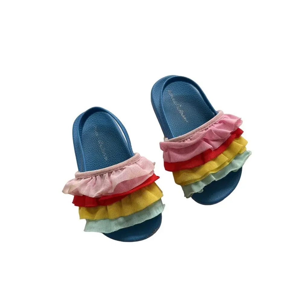 Hanna Andersson Rainbow Ruffle Sandals Size 7c